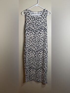 Easel Los Angeles Leopard Print Rib Knit Midi Dress Medium